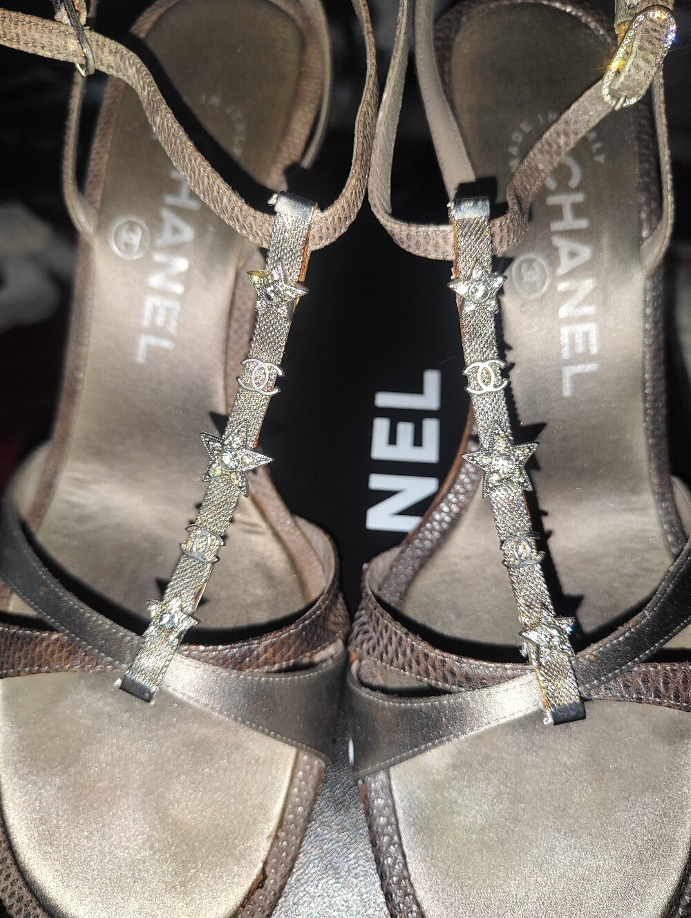 CHANEL satin rhinestone heels/sandals - Picture 7 of 11